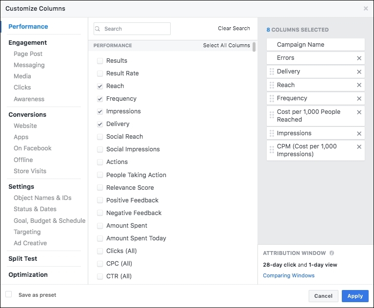 Columns Custom Settings