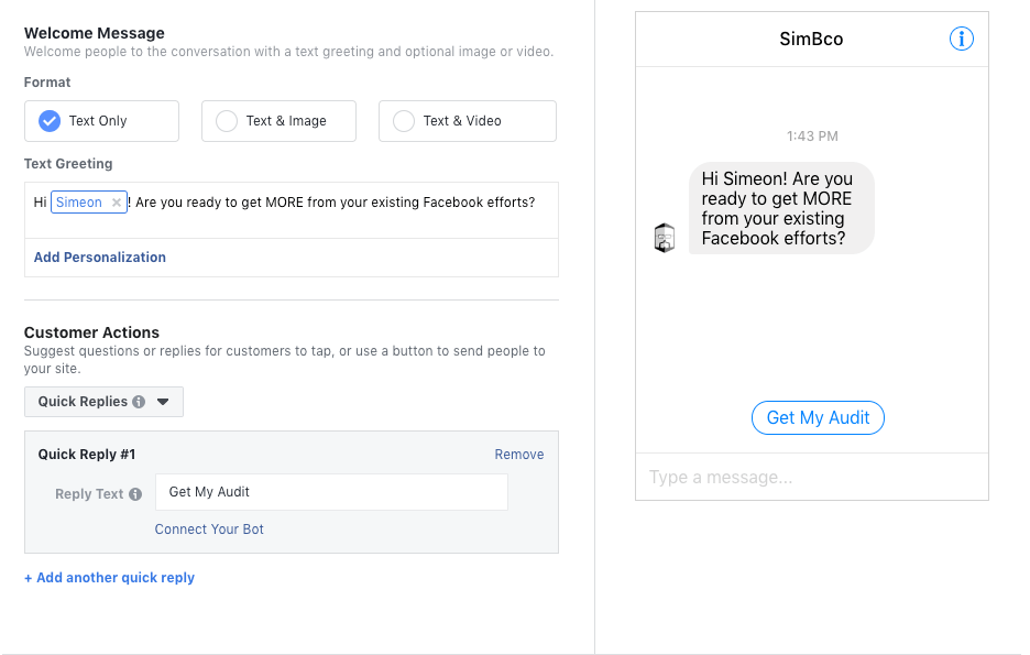 Facebook messenger ads messenger quick reply