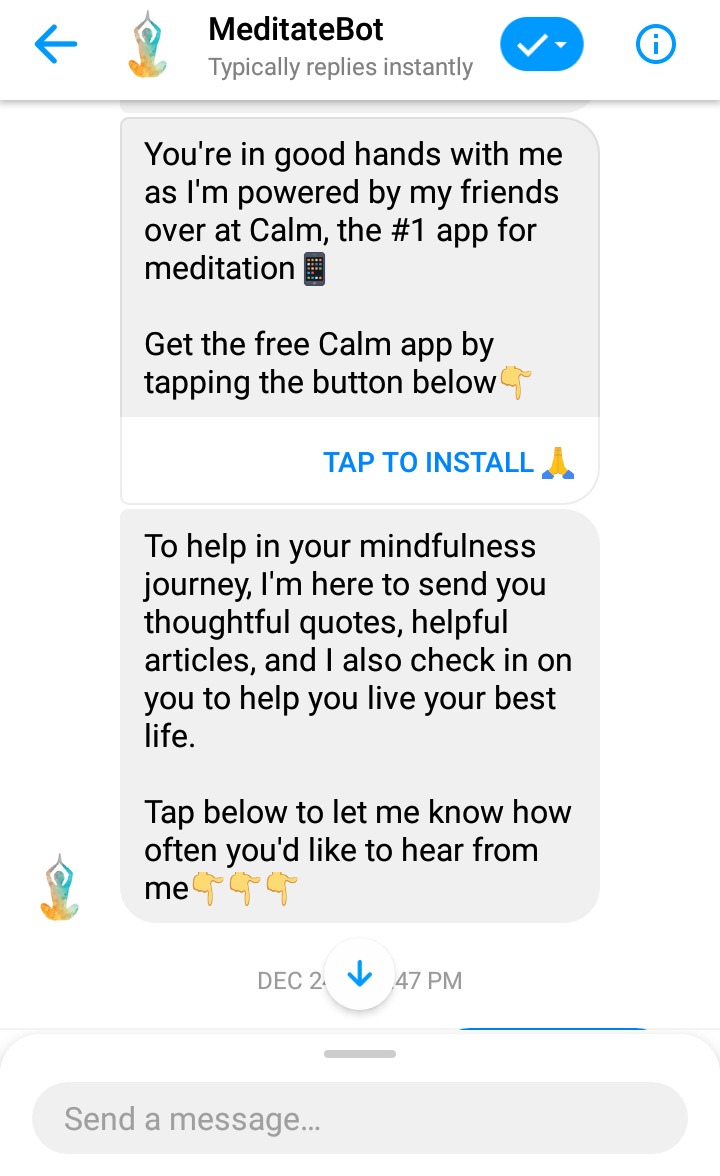 Facebook Messenger bots example Meditate Bot 1