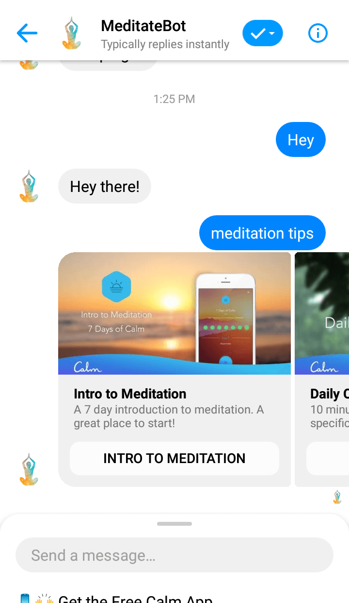 Facebook Messenger bots example Meditate Bot