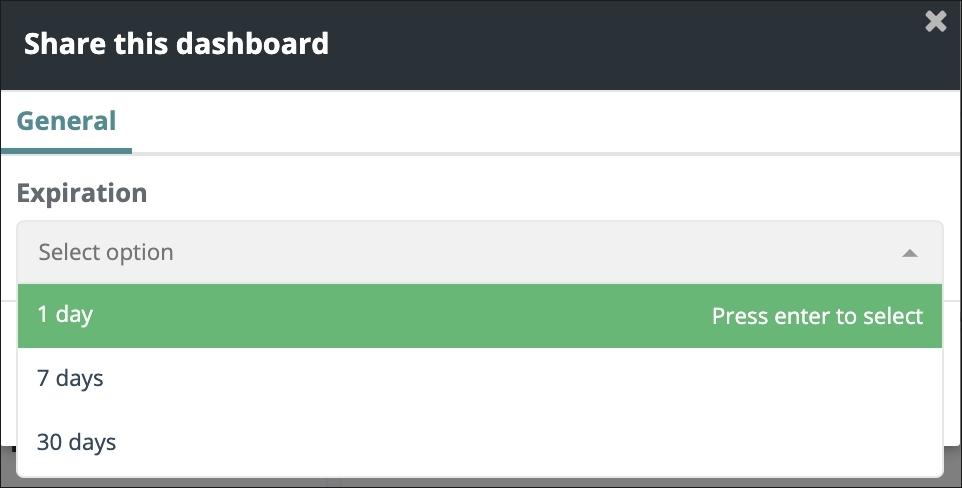 Share Dashboard Link Dropdown