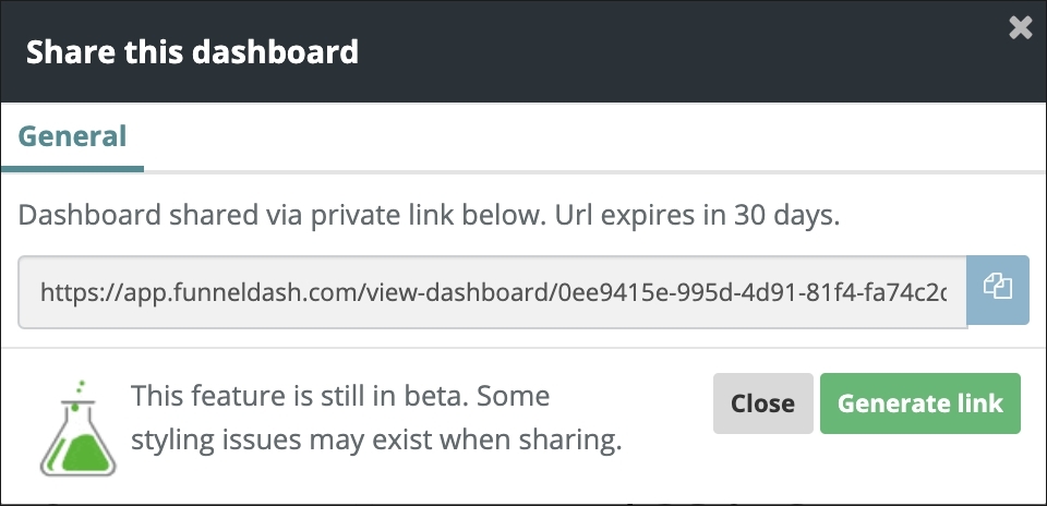 Share Dashboard Link Complete URL