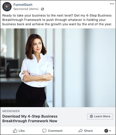 Client ad for Facebook ad campaigns